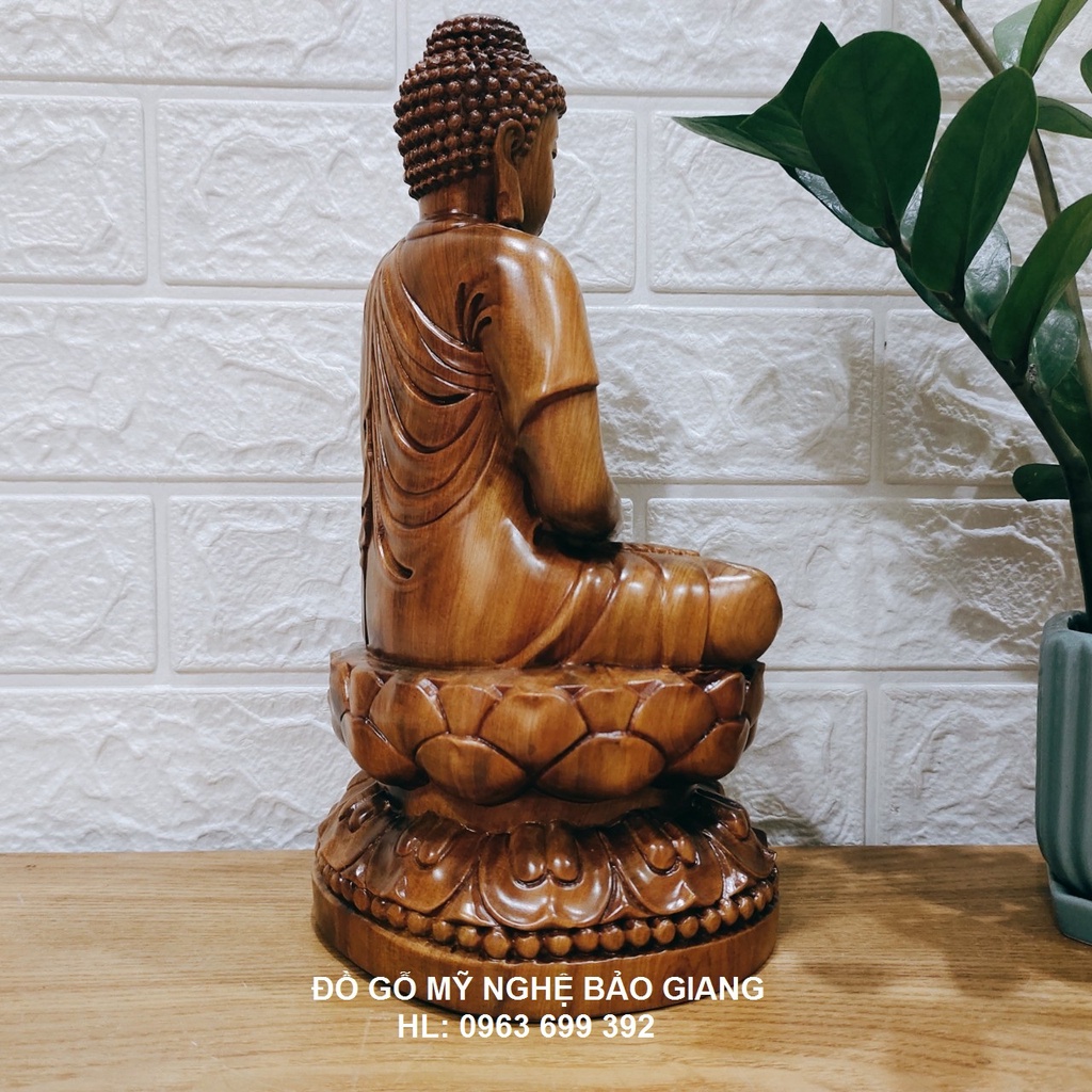 Tượng phật a di đà gỗ bách thơm cao 30 ngang 15 sâu 15 cm