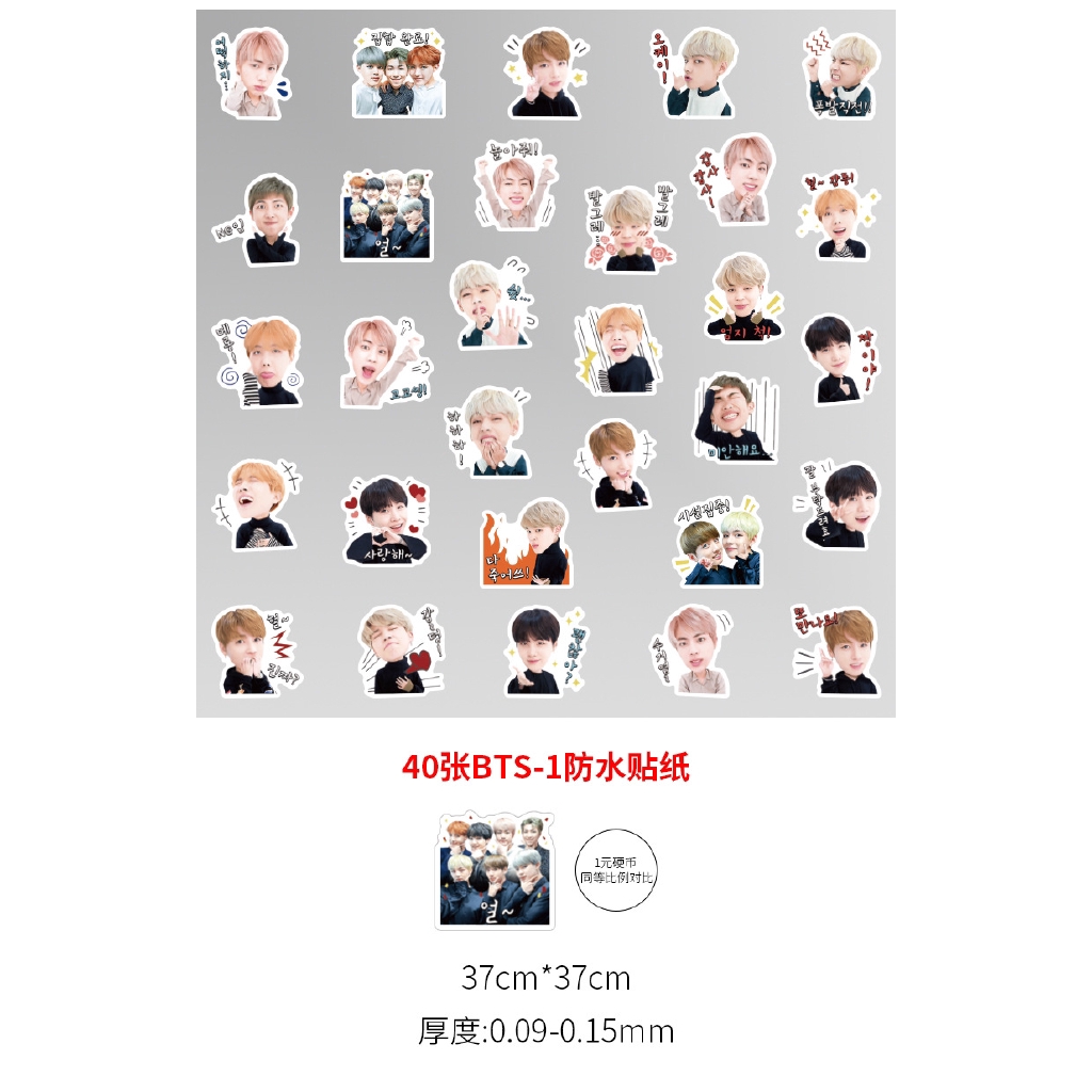 Set 40 nhãn dán hình các thành viên nhóm nhạc BTS trang trí không thấm nước