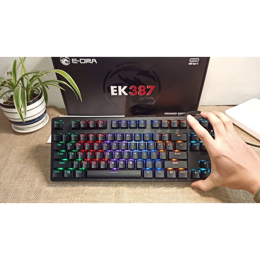 Bàn Phím Cơ E-DRA EK387 Led Rainbow Huano Switch - Dây Cáp Type C Cực Chất - Chính Hãng BH 2 Năm