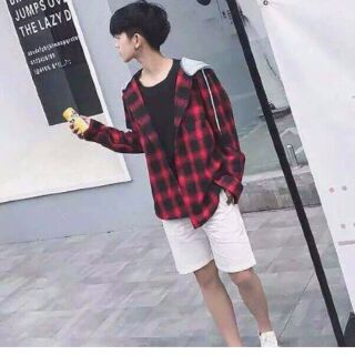 Áo sơ mi nam nữ Flannel có nón sọc ca rô Hàn Quốc