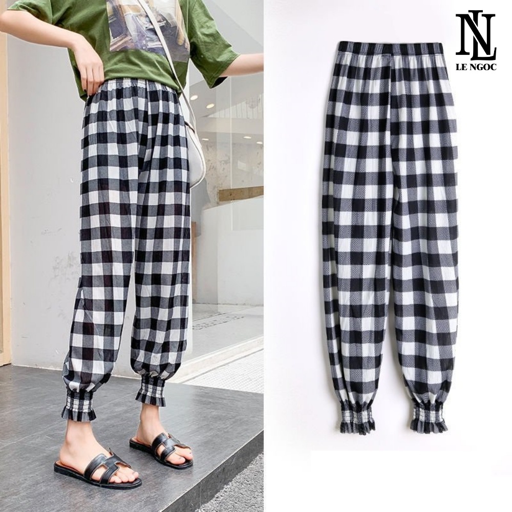 Quần jogger nữ ống rộng, quần dài nữ bo gấu chất lụa mát lịm