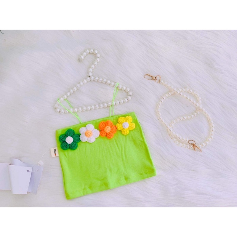 Áo Lẻ Hai Dây Kết Hoa Thêu Nổi Nhiều Màu Cho Bé Từ 7-26kg