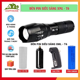 Đèn pin mini siêu sáng cầm tay chiếu xa 1000m chính hãng xml-t6, đèn pin police t6 happyhome