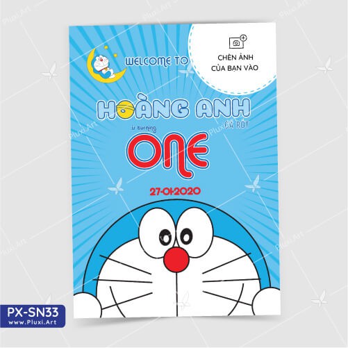 Thiệp sinh nhật - Thiệp Thôi nôi Đô Rê Mon| Thiệp Pluxi in nội dung theo yêu cầu |  PX_SN33