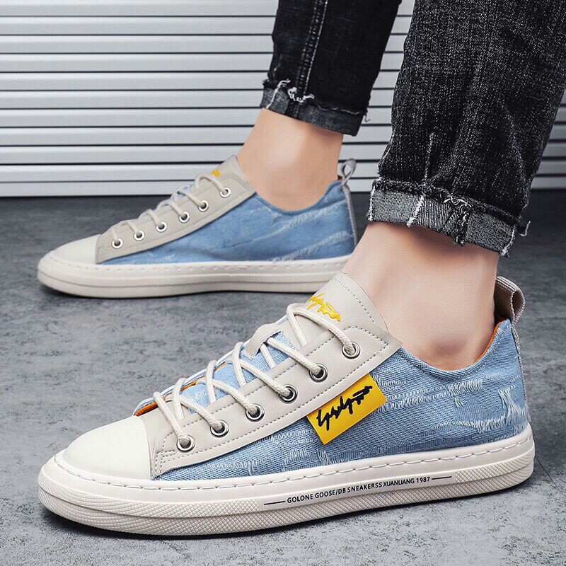 Giày thể thao nam bò rách cao cấp 💝 giày Binz 💝 hot 2021 ( màu xanh nhạt vs xanh đậm ) | BigBuy360 - bigbuy360.vn