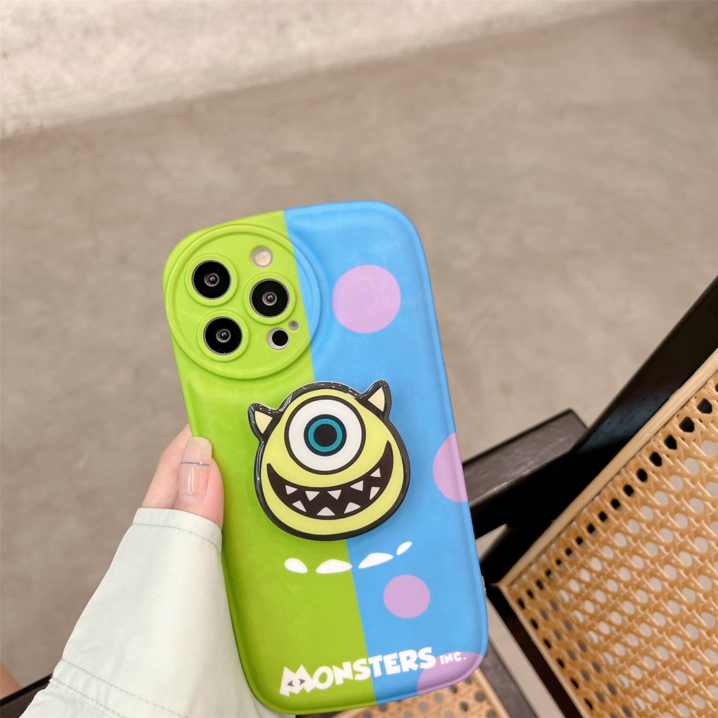 Ốp Điện Thoại Silicon TPU Mềm Hình Đôi Mắt Xanh Hoạt Hình Gắn Giá Đỡ Chống Sốc Bảo Vệ Ống Kính Máy Ảnh Cho iphone 11 12 13 Pro Max XS X XR