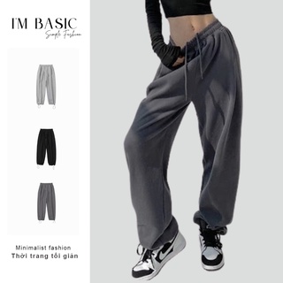 Quần sweatpants jogger xám đậm i'm basic unisex, dây rút bo gấu ống rộng nỉ tăm phong cách hàn quốc