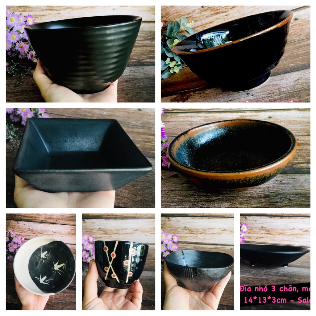 GỐM NHẬT - SET CHÉN ĐĨA MỘC ĐEN