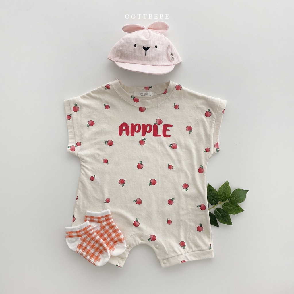Bộ Áo Liền Quần 100% Cotton Tay Ngắn In Họa Tiết Trái Cây Dễ Thương Cho Bé Sơ Sinh