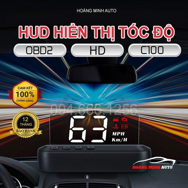 [Mã LIFEXANH03 giảm 10% đơn 500K] Hud hiển thị tốc độ xe ô tô và cảnh báo C100 - tặng kèm dây cable OBD2