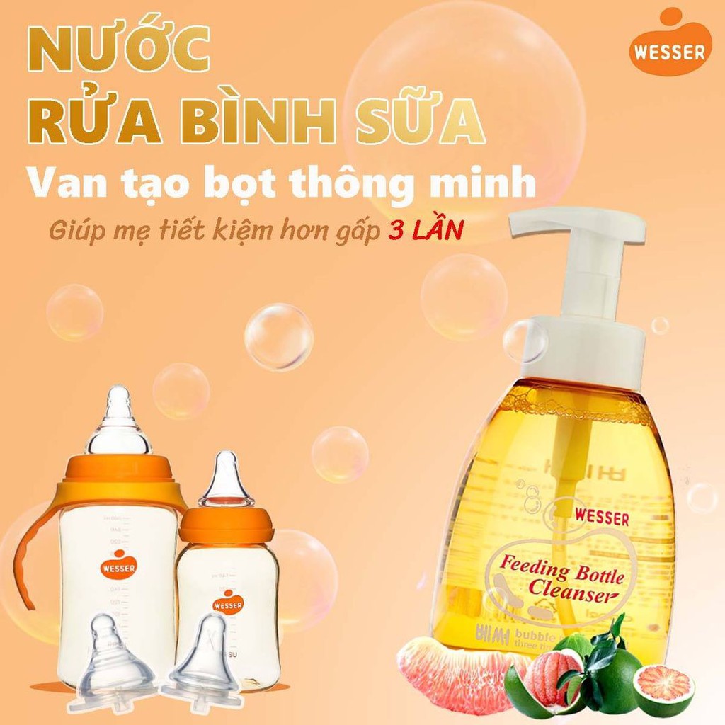 [Hoàn xu 10% tối đa 15K] Nước rửa vệ sinh bình sữa chính hãng Wesser Hàn Quốc 500ml