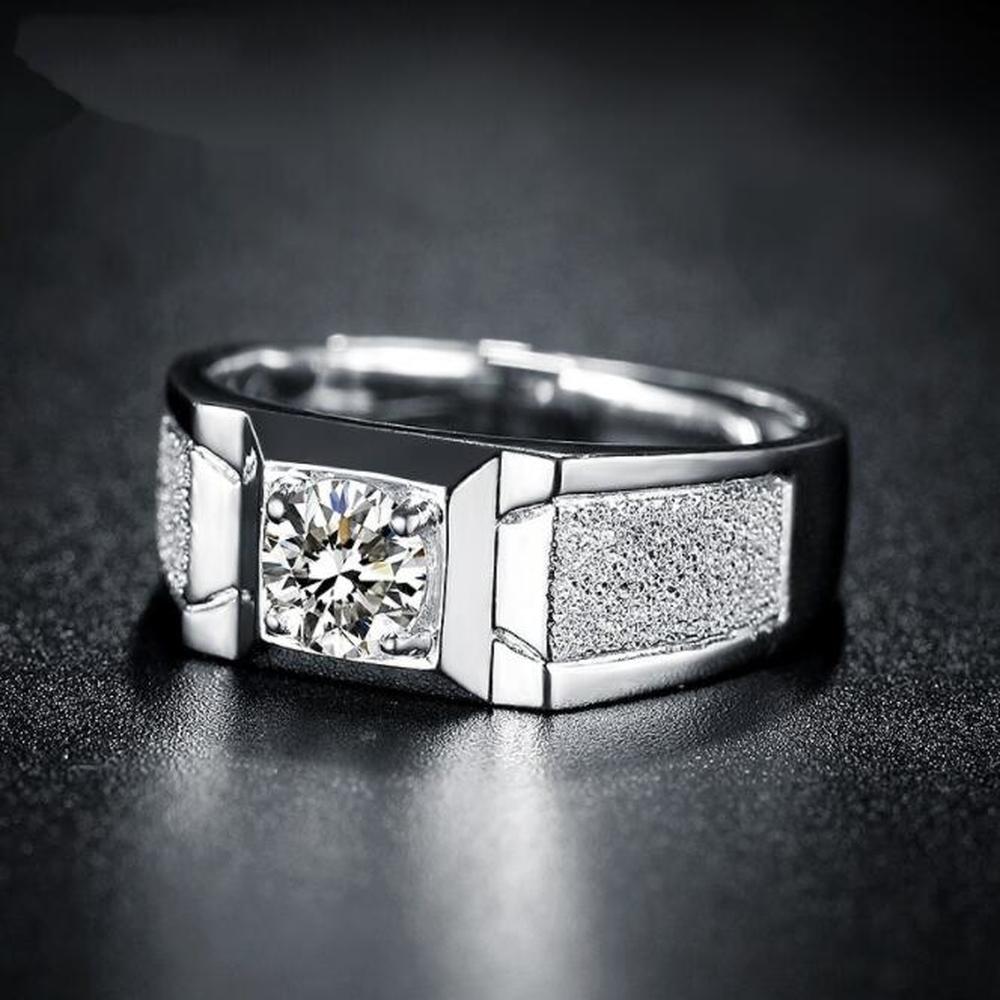  Nhẫn titan đính kim cương nhân tạo phong cách đơn giản cho nam nữ