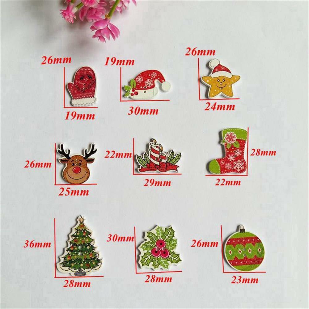 Set 50 nút cài áo trang trí album/đồ thủ công 2 lỗ phong cách Giáng sinh dễ thương
