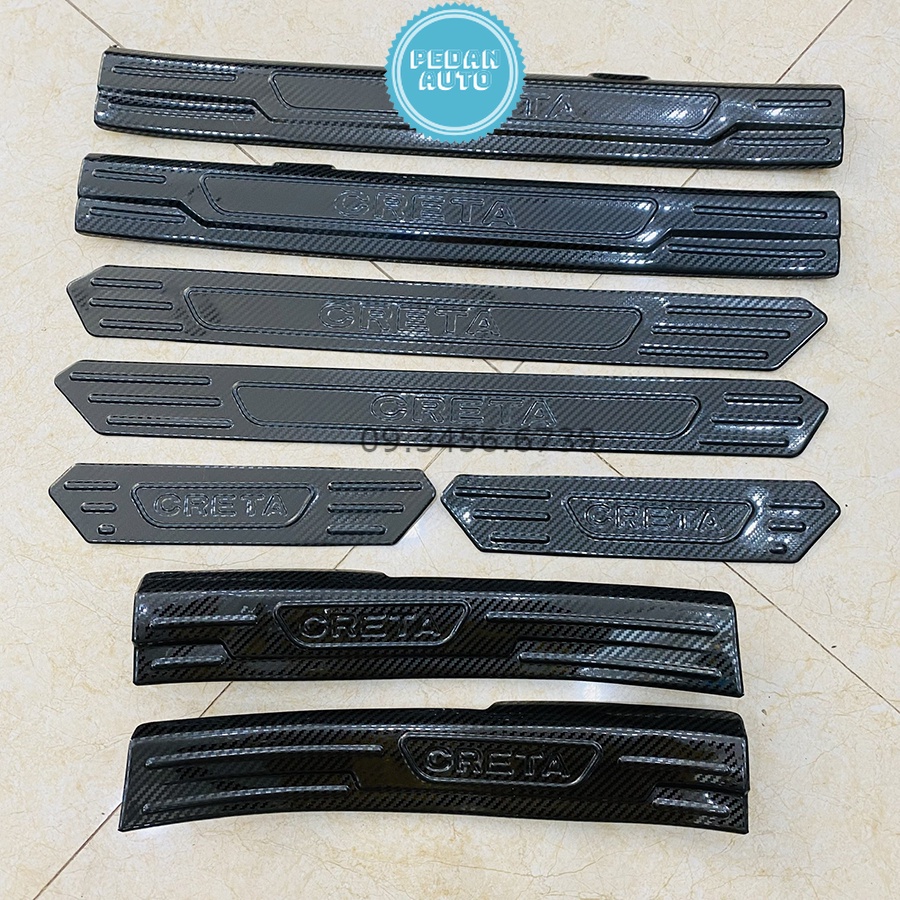 Nẹp cửa xe, ốp bậc cửa xe Creta 2021 2022 2023 Mẫu CARBON Cao Cấp  trang trí chống xước bậc cửa xe
