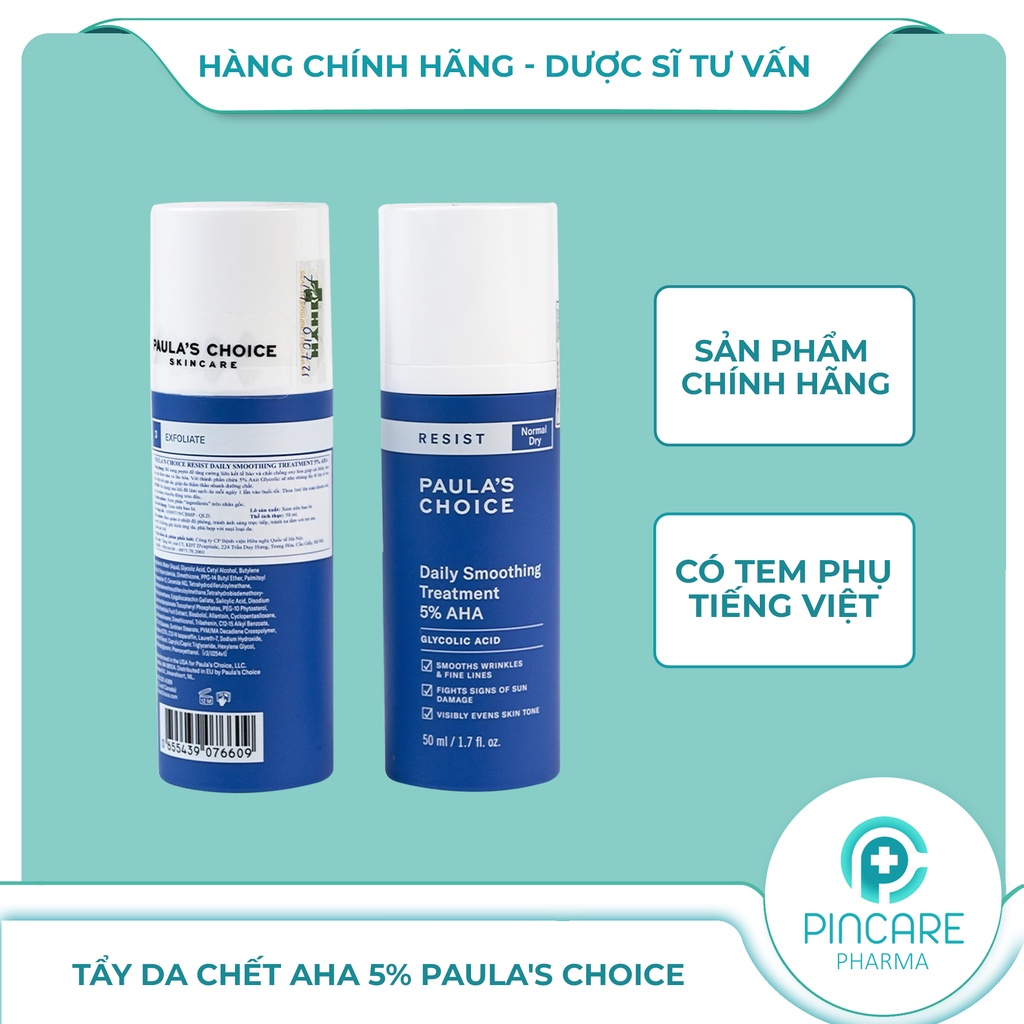 Tẩy da chết AHA 5% Paula's Choice RESIST Daily Smoothing Treatment 50ml - Hàng chính hãng - Nhà thuốc PinCare