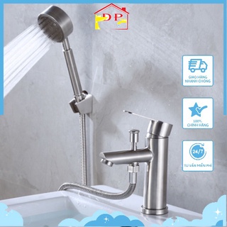 Vòi rửa lavabo kiêm sen tắm nóng lạnh cao cấp inox 304 kèm vòi hoa sen tăng áp SNL42-VHS08 tặng đôi dây cấp nước inox