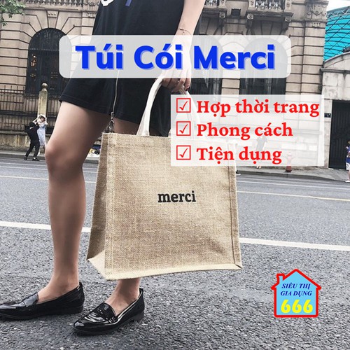 Túi cói đi biển 💝 Túi cói Merci phong cách vintage túi đựng đồ đi biển đi chơi đi chợ có lớp lót dày dặn đứng form