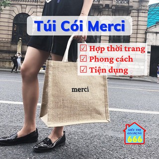 Túi cói đi biển 💝 Túi cói Merci phong cách vintage túi đựng đồ đi biển đi chơi đi chợ có lớp lót dày dặn đứng form