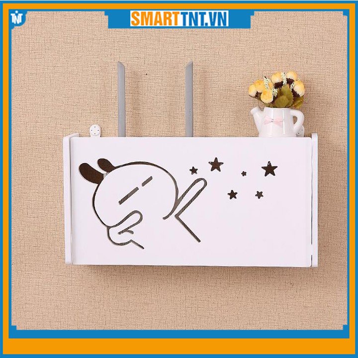 (40-20-10)Kệ wifi chữ nhật thỏ tinh nghịch treo tường bằng gỗ, hàng đẹp Smarttnt.vn