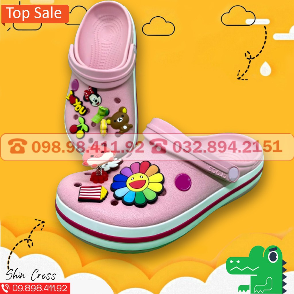 dép Cross đế bánh mì màu hồng viền hồng DEPCR8IO1 tặng thêm 12 sticker cross