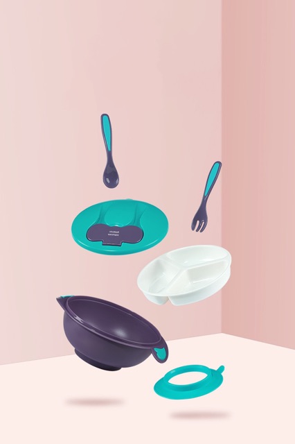 Set bát chống đổ kèm thìa nĩa cao cấp Babycare