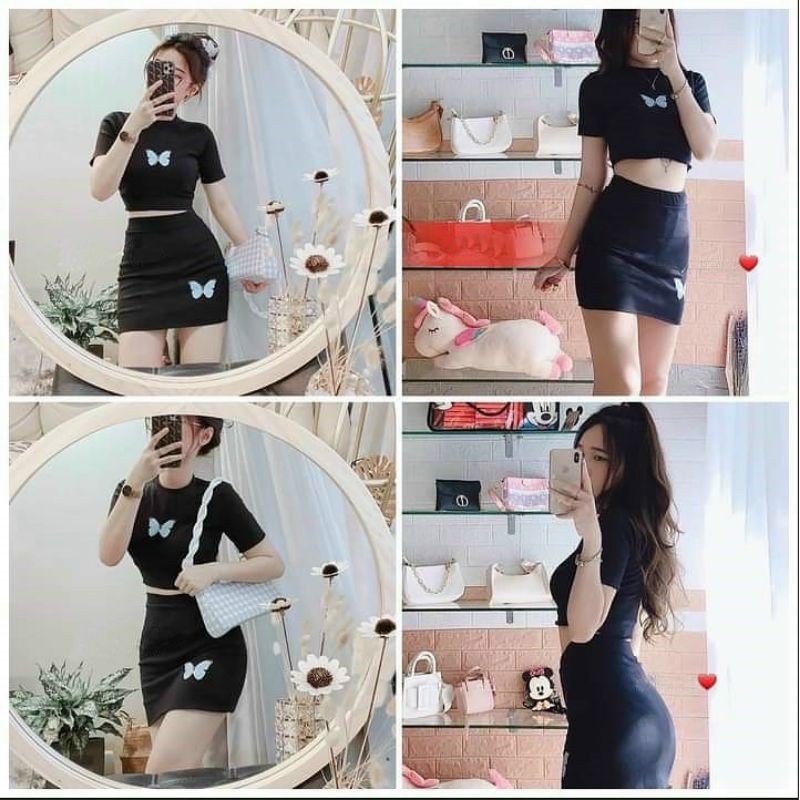 SÉT ÁO CRT CHÂN VÁY THÊU BƯỚM | BigBuy360 - bigbuy360.vn