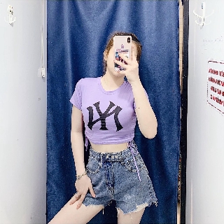 Áo thun lụa croptop NY rút 2 bên eo xinh xắn