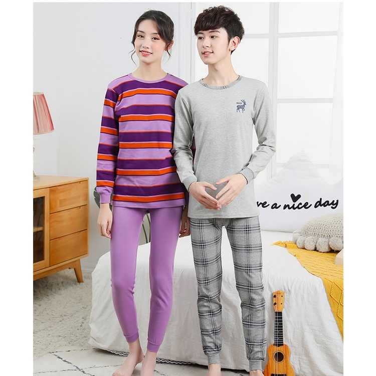 Bộ Đồ Ngủ Tay Dài Chất Liệu Cotton 140cm - 175cm Thời Trang Xuân Thu Cho Nam Và Nữ
