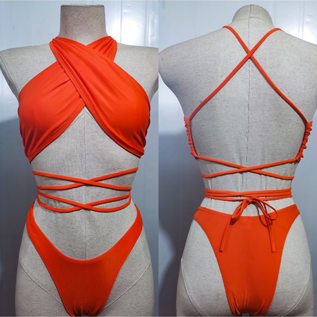 Set bikini phối dây buộc màu neon | BigBuy360 - bigbuy360.vn