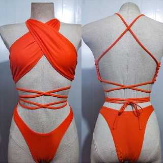 Set bikini phối dây buộc màu neon