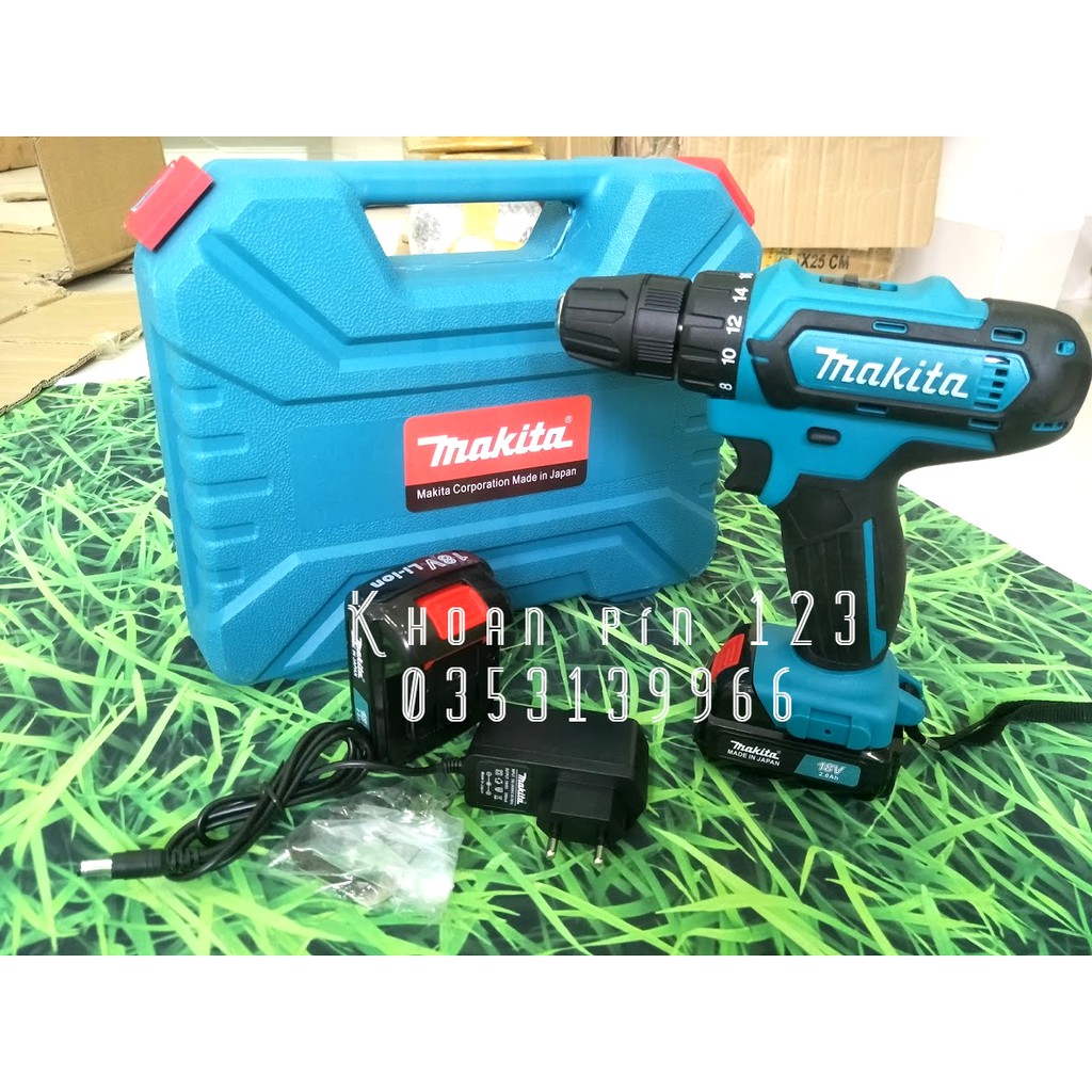 Khoan pin Makita 18v bộ 2 pin dự phòng, 3 chức năng có búa hàng y hình