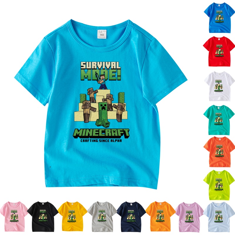 Áo Thun Tay Ngắn Cổ Tròn Họa Tiết Hoạt Hình Minecraft 8 Màu Thời Trang Mùa Hè Cho Bé AA003