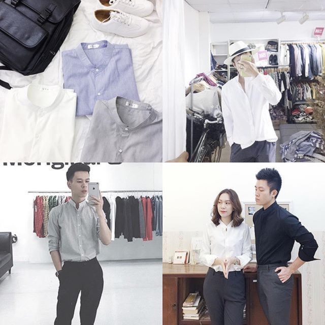 Áo sơmi nam/ unisex- Grandad Collar Shirt