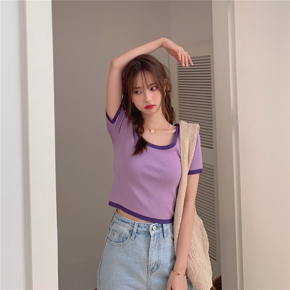 Áo len tăm nữ cổ tròn ulzzang Hàn Quốc 💖 Áo nữ len tăm cổ tròn có viền ôm body cao cấp C71 - Maoshop