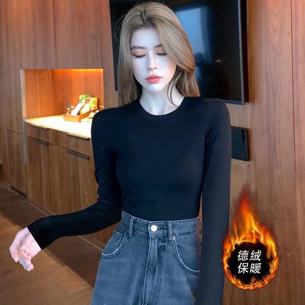 Áo thun dài tay cổ tròn co giãn siêu xinh
