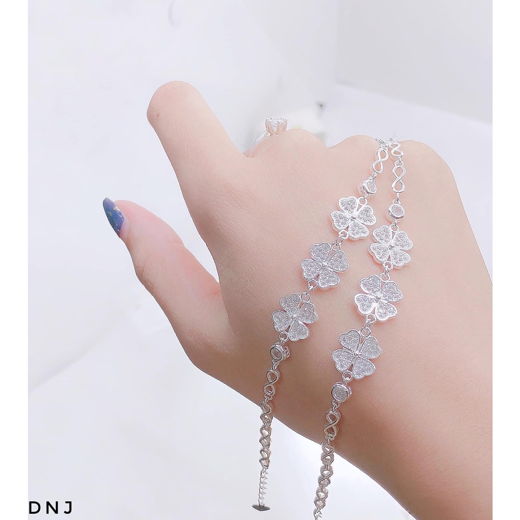 Lắc tay nữ bạc chuẩn Bibi silver, lắc tay cỏ 4 lá nạm đá nhỏ siêu hót