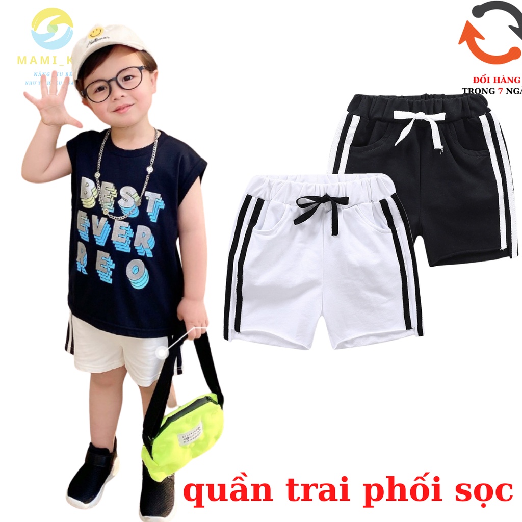 quần sooc đùi hè cho bé trai phối sọc thể thao sành điệu 100% cotton đẹp, mamikid