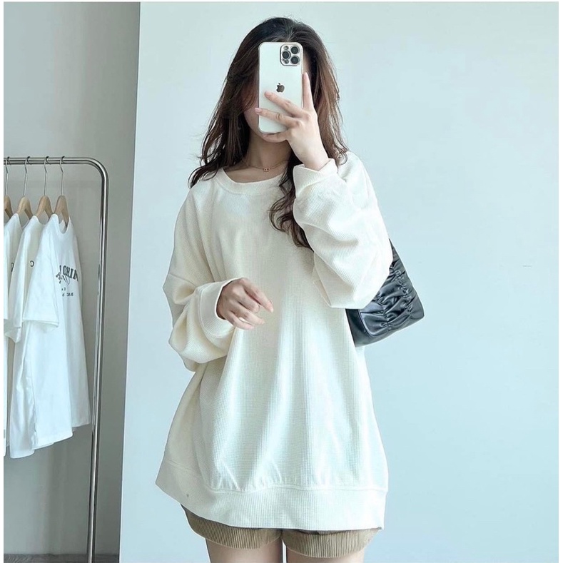 Áo nỉ cổ tròn dài tay chất len tổ ong 6 màu