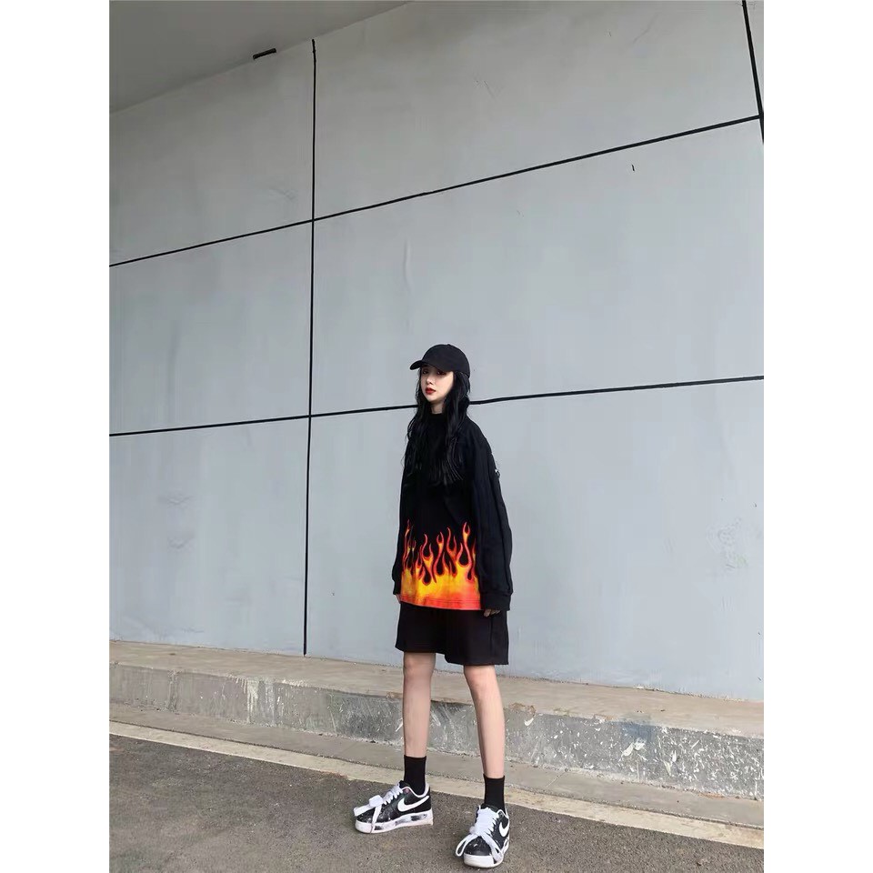 Áo Sweater Thun Tay Dài NGỌN LỬA Unisex form rộng Màu Đen BC151 | BigBuy360 - bigbuy360.vn