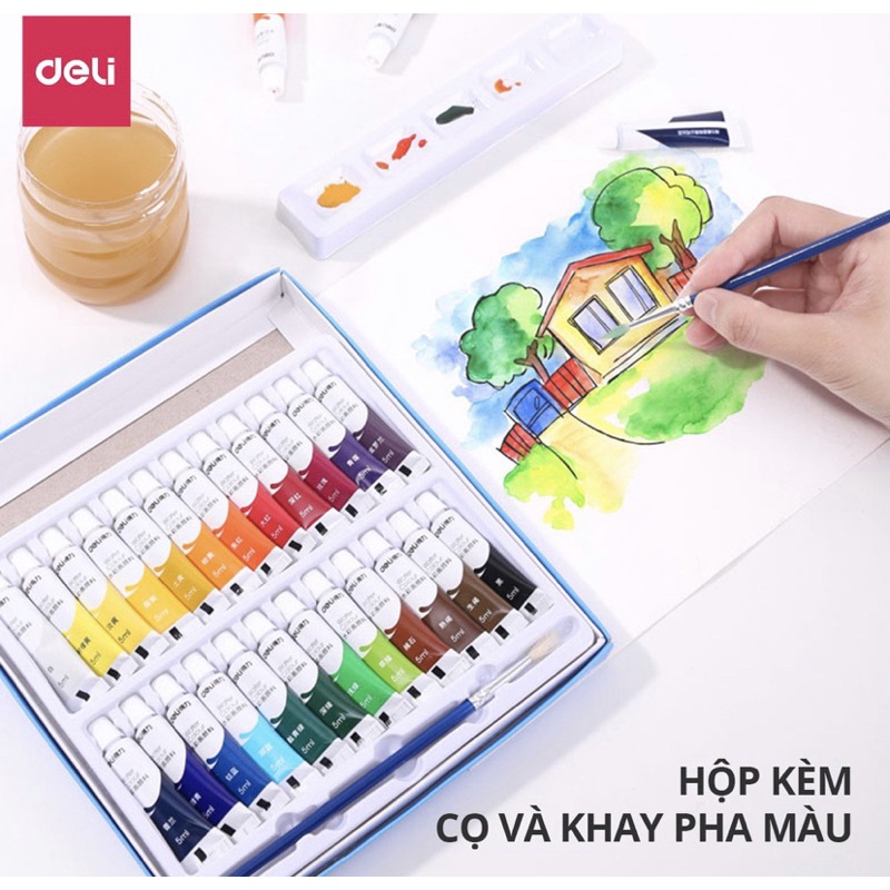 Màu vẽ acrylic dạng tuýp 12ml chuyên nghiệp Deli - vẽ vải / quần áo / giày - 12 18 24 màu 73856 73857 73858