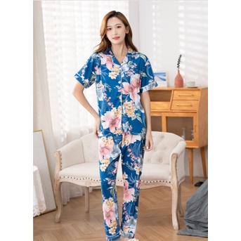 Pijama trung niên nữ chất lụa đẹp B99 - Đồ bộ ngủ pizama, pyjama mặc nhà cho mẹ, người lớn tuổi cao cấp sang trọng