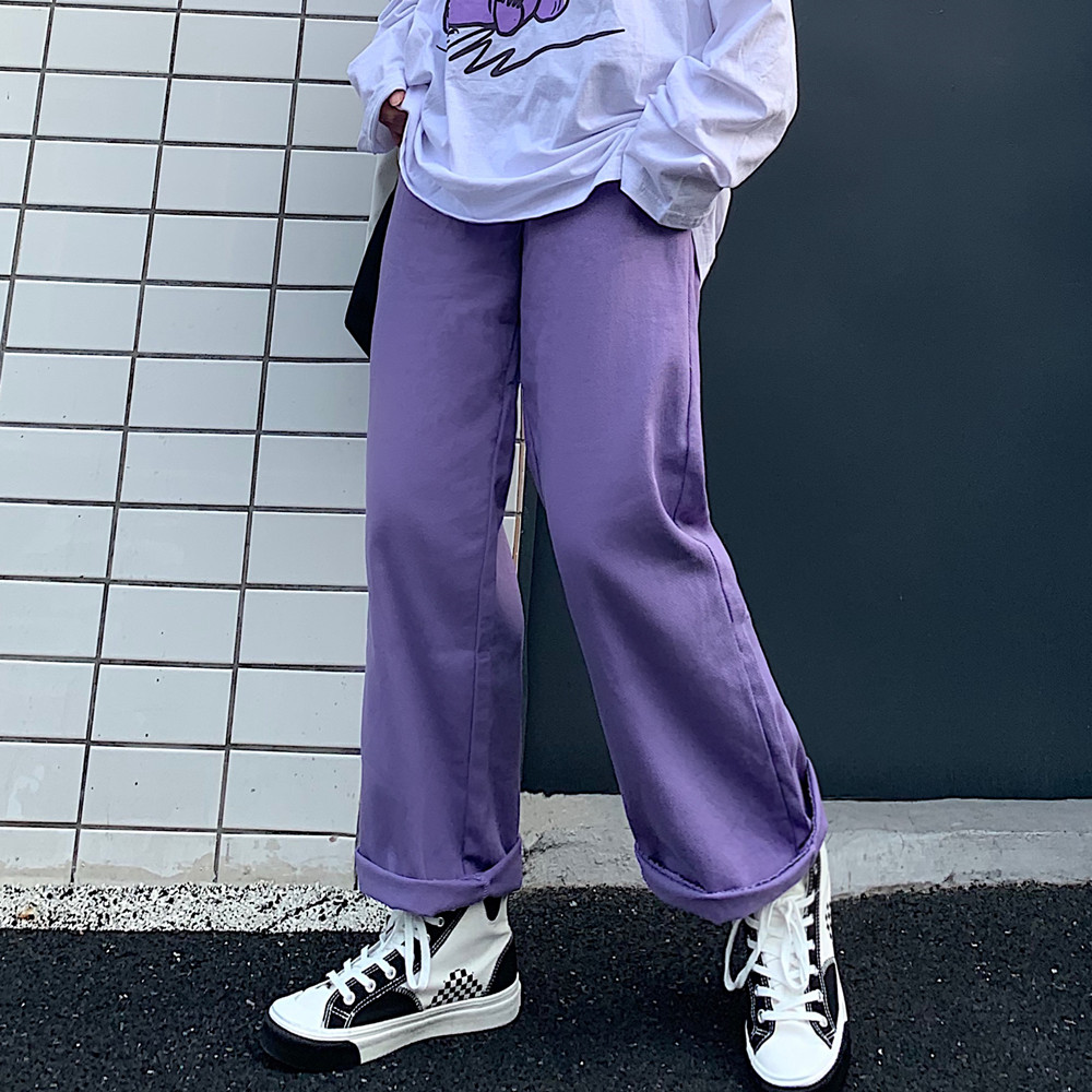 Quần ống đứng rộng bằng cotton lưng thun thời trang thu đông phong cách đơn giản 226761