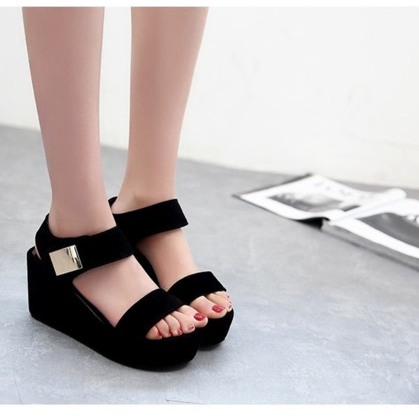 Giày Sandal Nữ Quai Ngang Tăng 7cm Chiều Cao Phong Cách Hàn Quốc