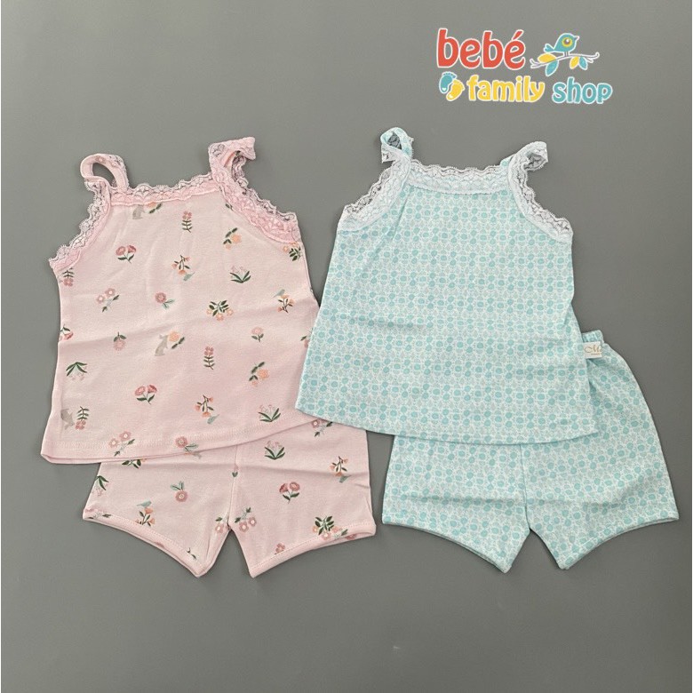 Set bộ hai dây bé gái thun cotton phối ren