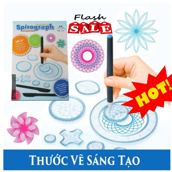 (Tặng 3 bút) Bộ thước vẽ họa tiết sáng tạo Spirograph No 2143