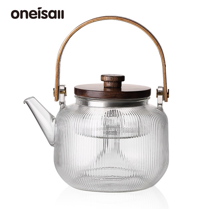ONEISALL Glass Jug Flower Tea Pot with Double Layer Filter Tea Cup Set for Household