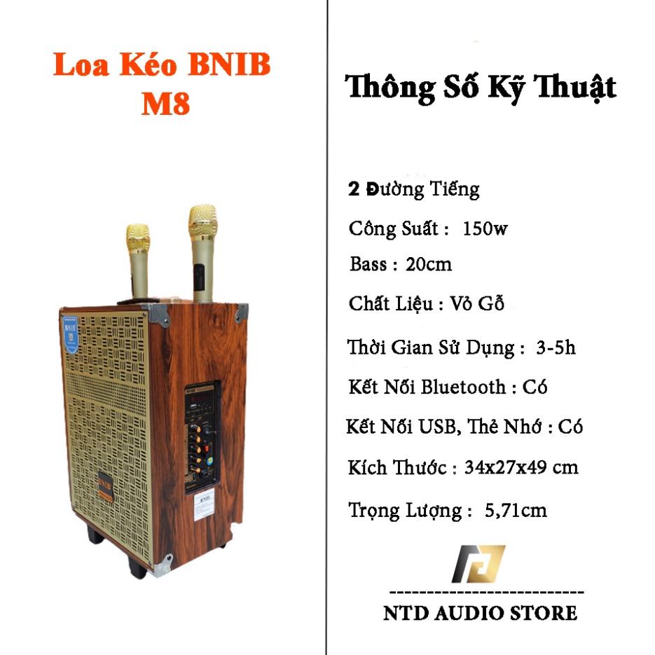 Loa kéo Karaoke BNIB M8 bass 20 Cao Cấp - Loa kẹo kéo mini 2 tay micro bắt nhạy, Chất lượng âm thanh chuẩn