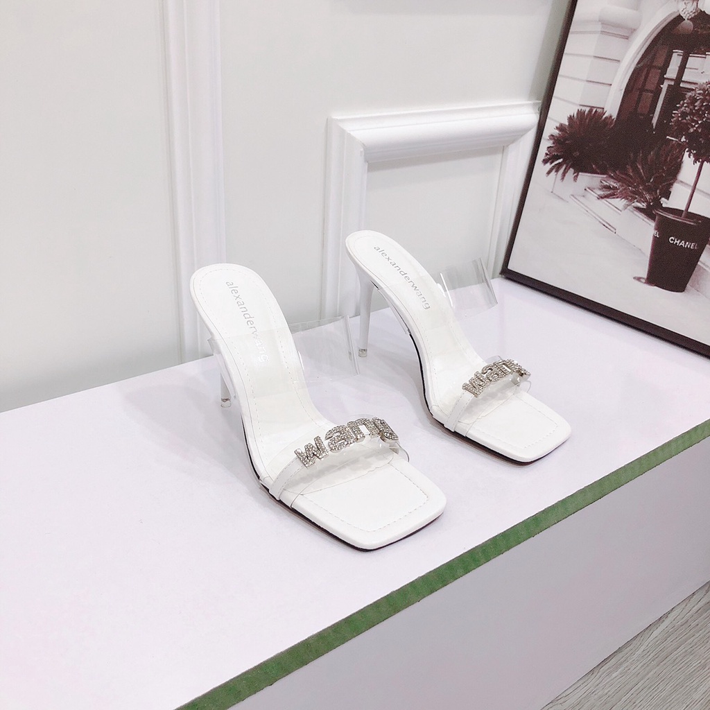 Guốc Nữ Giày Cao Gót 9p Cao Cấp Quai Trong Đính Chữ Xoàn Đá Siêu Sang - Chichanh Store