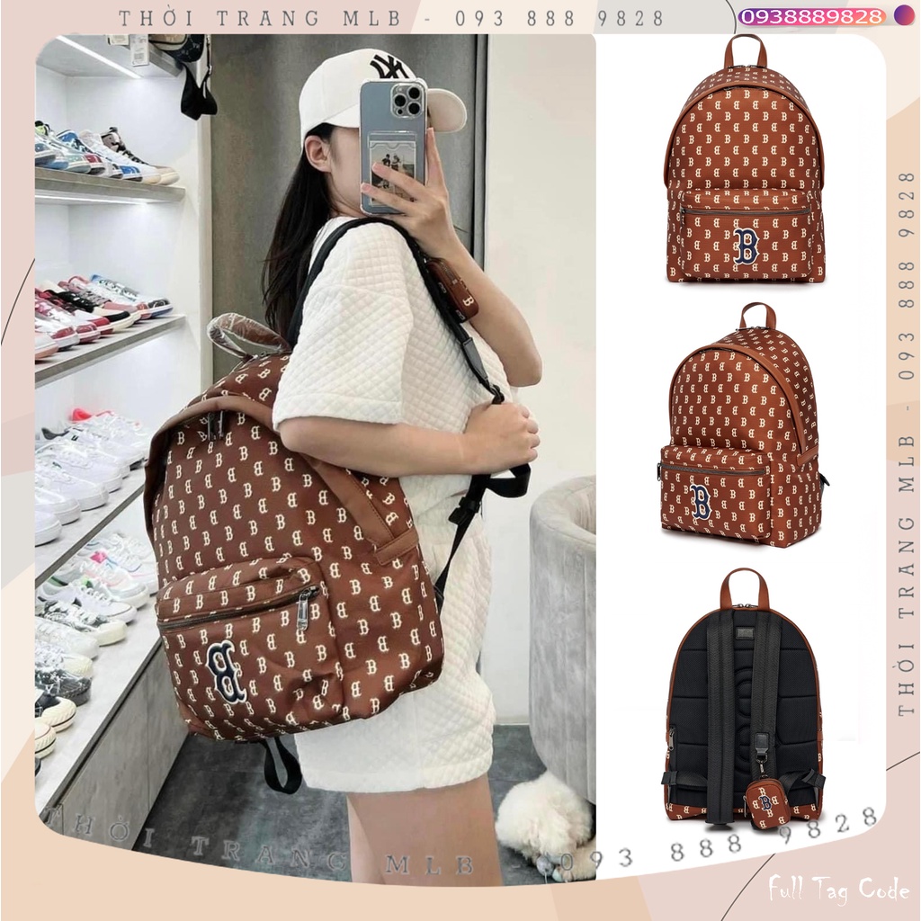 MLB - Balo Thời Trang MLB NY Monogram Backpack Brown B486 | Unisex - Full Tag Code