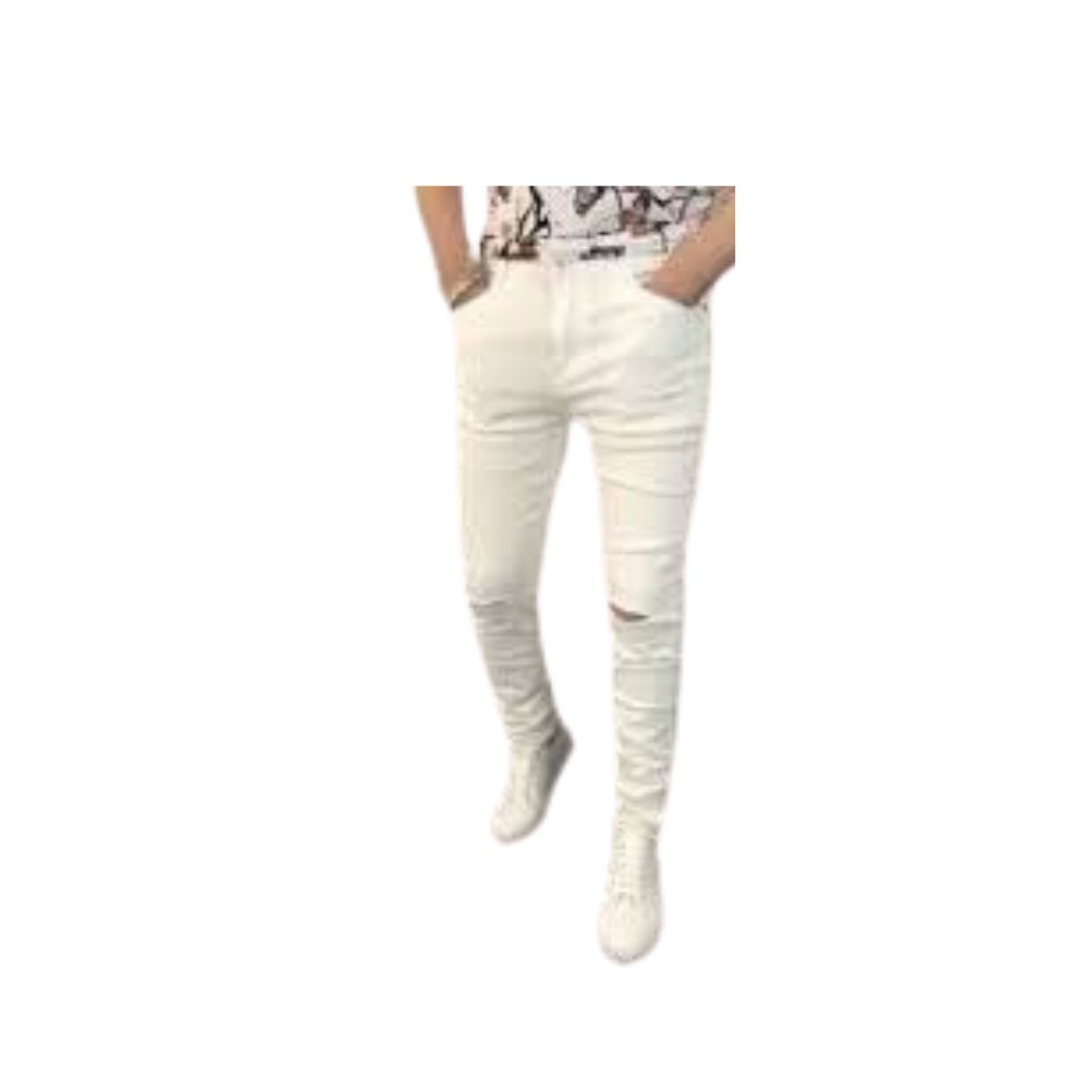 🌟HCM🌟🌺🌺️⚡ Quần jean nam trắng rách gối chất jean xướt vá nhẹ cao cấp